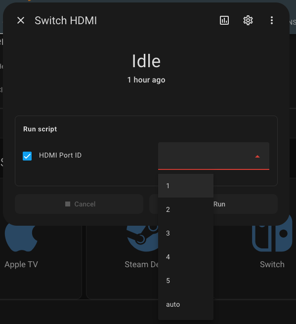 UI showing script parameter selector