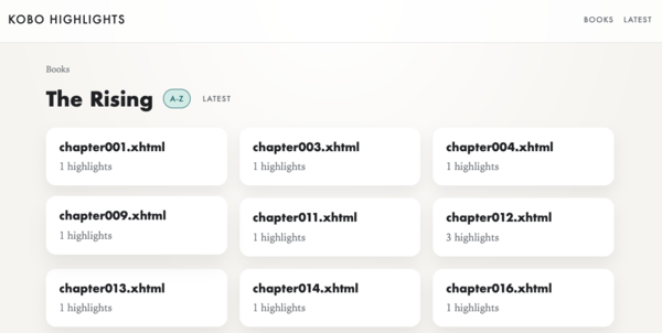 The book view, showing chapter