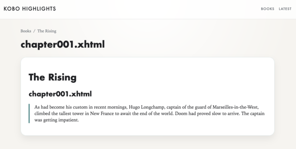 The chapter view, showing highlights