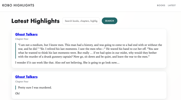 Latest highlights, showing search