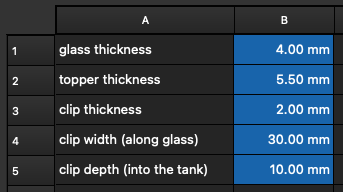 The spreadsheet with parameters